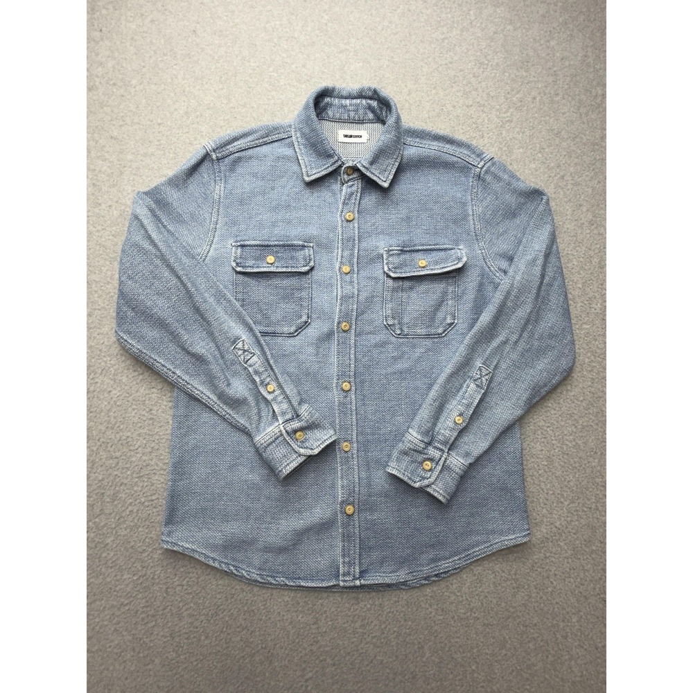 Taylor Stitch Mens 42 L Blue Waffle Heavyweight Organic Cotton Overshirt Shacket